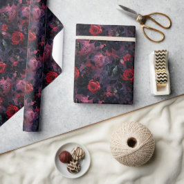 Dark Romantic Gothic Red Roses & Butterflies  Cadeaupapier