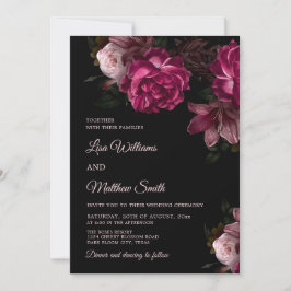 Dark Romantic Hand Drawn Roses Wedding Kaart