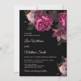 Dark Romantic Hand Drawn Roses Wedding Kaart