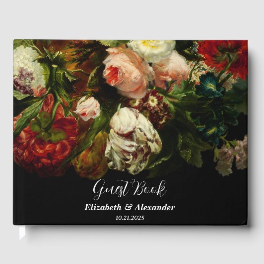 Dark romantic moody elegant floral flowers wedding gastenboek (Voorkant)