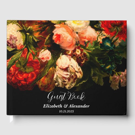 Dark romantic moody elegant floral wedding gastenboek (Voorkant)