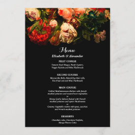 Dark romantic moody elegant floral wedding menu