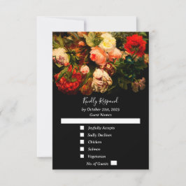 Dark romantic moody elegant floral wedding RSVP kaartje