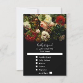 Dark romantic moody elegant floral wedding RSVP kaartje