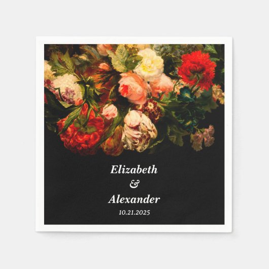 Dark romantic moody elegant floral wedding servet (Voorkant)