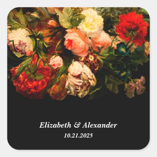 Dark romantic moody elegant floral wedding vierkante sticker (Voorkant)