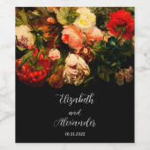 Dark romantic moody elegant floral wedding wijn etiket (Enkel label)