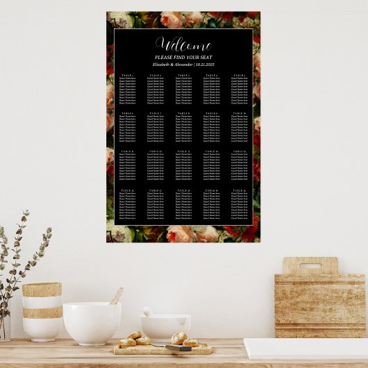 Dark romantic moody elegant wedding seating chart poster (Keuken)