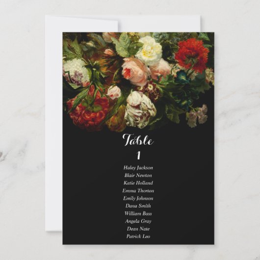 Dark romantic moody wedding seating chart card kaart (Achterkant)