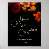 Dark Romantic Painted Flowers Wedding Welcome Poster (Voorkant)
