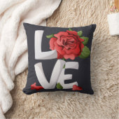 Dark Romantic Red Rose Love Typography Botanical Kussen (Deken)