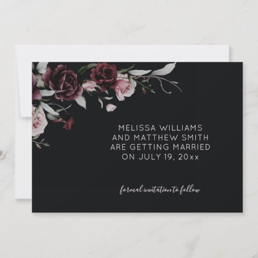 Dark Romantic Roses Black Wedding Save The Date (Achterkant)