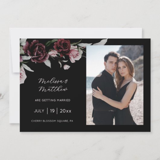 Dark Romantic Roses Black Wedding Save The Date (Voorkant)