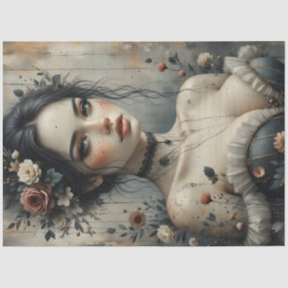 Dark Romantic Woman Portrait Decoupage Tissuepapier