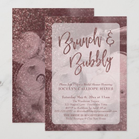 Dark Roos Gold Glitter Champagne Brunch & Bubbly Kaart (Voorkant / Achterkant)