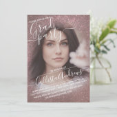 Dark Roos Gold Glitter Ombre Foto Afstuderen Kaart (Staand voorkant)