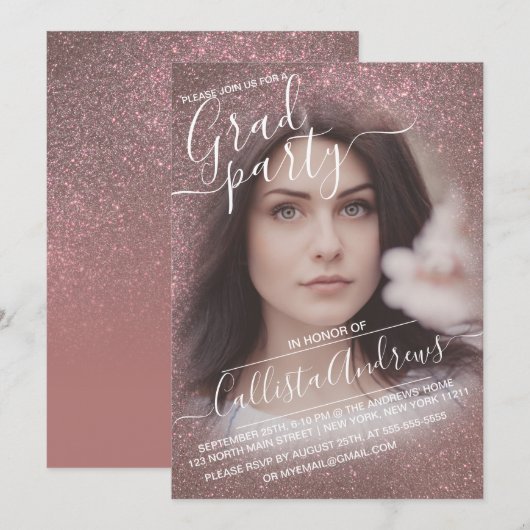 Dark Roos Gold Glitter Ombre Foto Afstuderen Kaart (Voorkant / Achterkant)