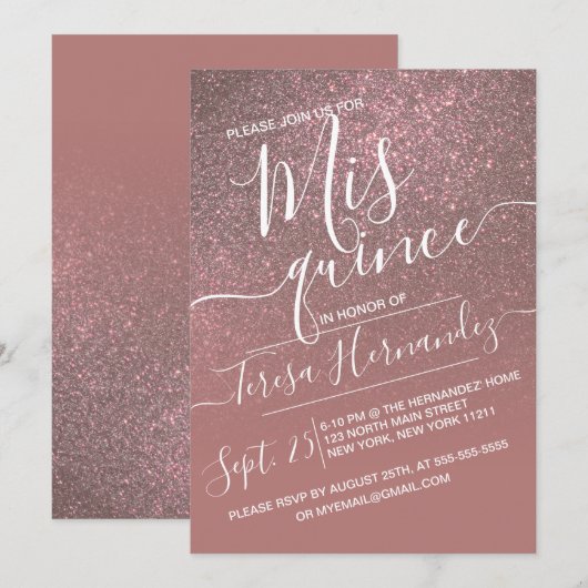 Dark Roos Gold Sparkly Glitter Ombre Quinceañera Kaart (Voorkant / Achterkant)