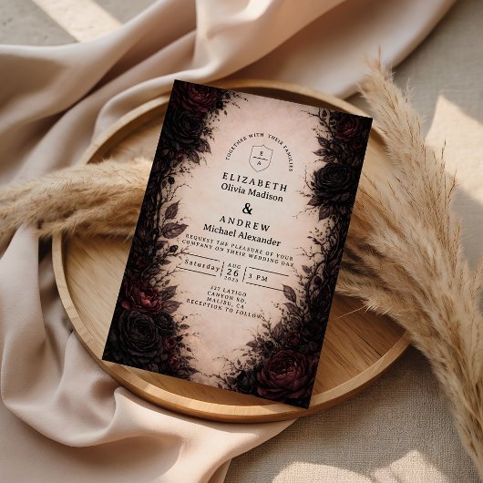 Dark Rose Gothic Wedding Kaart