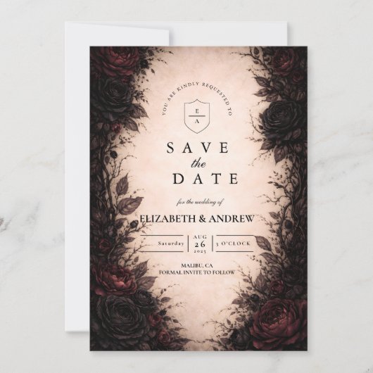 Dark Rose Gothic Wedding Save The Date (Voorkant)