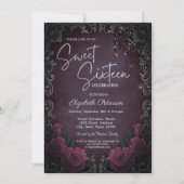 Dark Roses Frame Burgundy Glitter Drips Sweet 16  Kaart (Voorkant)