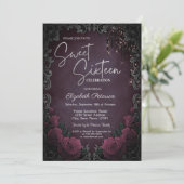 Dark Roses Frame Burgundy Glitter Drips Sweet 16  Kaart (Staand voorkant)