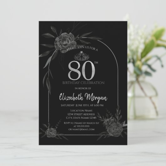 Dark Rozen Black 80ste verjaardag Kaart (Staand voorkant)