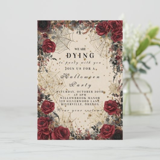 Dark Rozen Gothic Halloween feest Kaart (Staand voorkant)