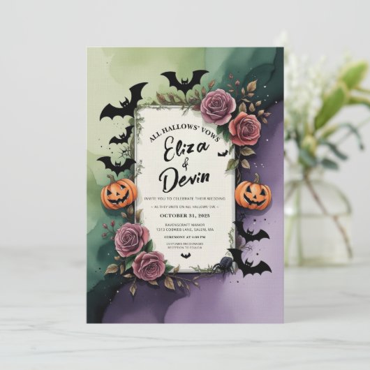 Dark Rozen Halloween bruiloft Waterverf Kaart (Staand voorkant)