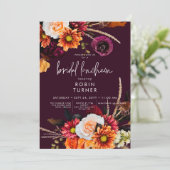 Dark Russet Boho Bloemen Bourgondië Bridal Luncheo Kaart (Staand voorkant)