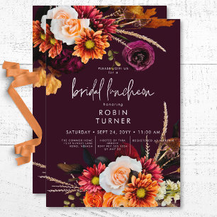 Dark Russet Boho Bloemen Bourgondië Bridal Luncheo Kaart