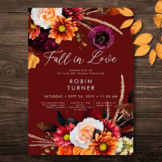 Dark Russet Boho Floral Herfst In Love Vrijgezelle Kaart