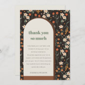 Dark Rust Oranje Groovy Retro Arch Floral Wedding Bedankkaart (Voorkant / Achterkant)