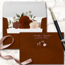 Dark Rust Oranje Waterverf Floral Elegant Wedding Envelop