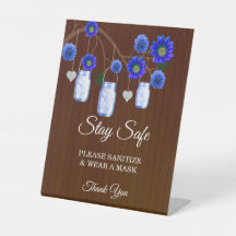 Dark Rustic Blue Floral Mason Jar Wedding Safety