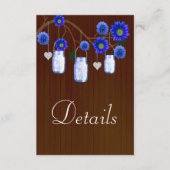Dark Rustic Blue Floral Mason Jars Wedding Details Informatiekaartje (Voorkant)