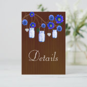 Dark Rustic Blue Floral Mason Jars Wedding Details Informatiekaartje (Staand voorkant)