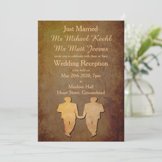 Dark Rustic Gay Wedding Reception Kaart (Staand voorkant)