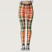 Dark Rustic Orange Green Brown Tartan Plaid Leggings (Voorkant)