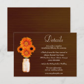 Dark Rustic Oranje Floral Mason Jar Wedding Detail Informatiekaartje (Voorkant / Achterkant)