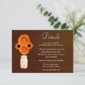 Dark Rustic Oranje Floral Mason Jar Wedding Detail Informatiekaartje (Staand voorkant)