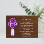 Dark Rustic Paars Floral Mason Jar Wedding Detail Informatiekaartje (Staand voorkant)