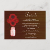 Dark Rustic Red Floral Mason Jar Wedding Details Informatiekaartje (Voorkant)