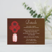 Dark Rustic Red Floral Mason Jar Wedding Details Informatiekaartje (Staand voorkant)