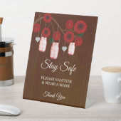 Dark Rustic Red Floral Mason Jar Wedding Safety Reclamebord Met Voetstuk (Insitu)