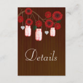 Dark Rustic Red Floral Mason Jars Wedding Details Informatiekaartje (Voorkant)