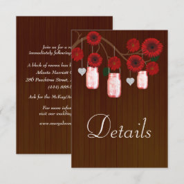Dark Rustic Red Floral Mason Jars Wedding Details Informatiekaartje