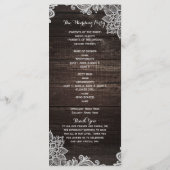 Dark Rustic Wood & Lace Wedding Program Rack Kaart (Achterkant)