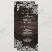 Dark Rustic Wood & Lace Wedding Program Rack Kaart (Voorkant / Achterkant)