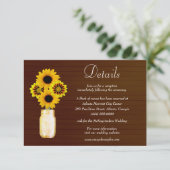 Dark Rustic Yellow Floral Mason Jar Wedding Detail Informatiekaartje (Staand voorkant)